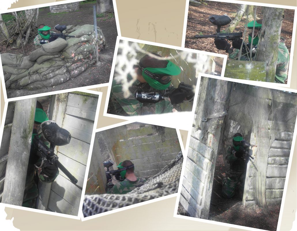Diverse actiefoto's met betrekking tot paintballen